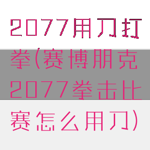 2077用刀打拳(赛博朋克2077拳击比赛怎么用刀)